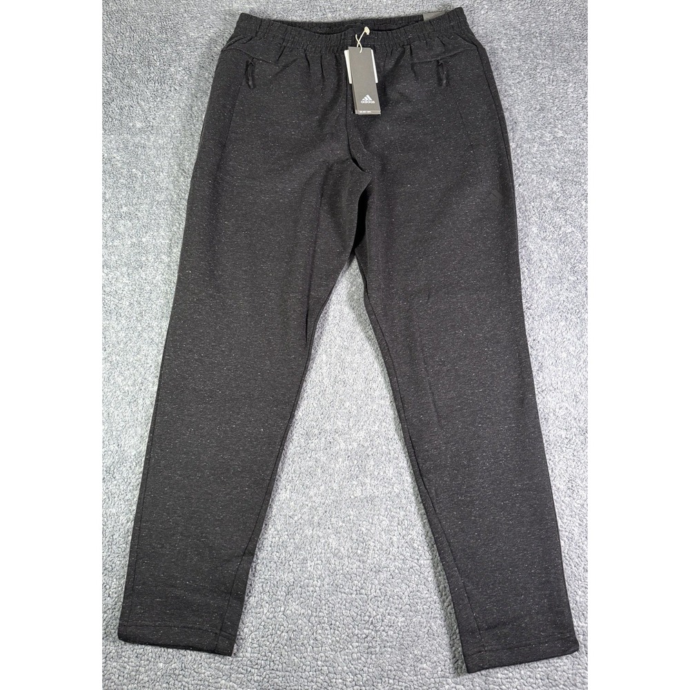 NWT Adidas Mens Large Black Heather Cotton Blend Tapered ID Stadium Pants BQ0704